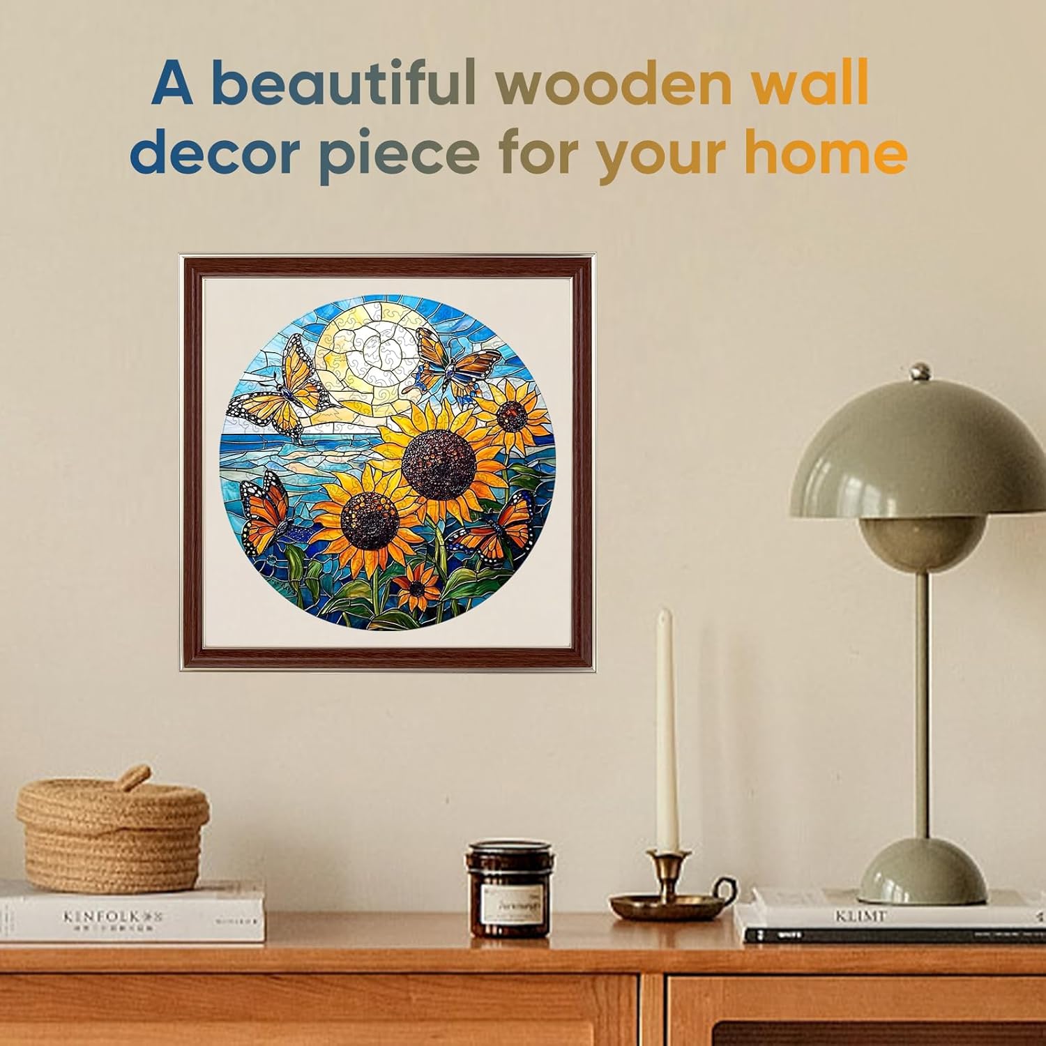 Qiuenisray Wooden Puzzles for Adults 500 Pieces, Sunflower Butterfly Jigsaw Puzzles FSC Certified Royal Unique Shape Adult, Wood Puzzles Creative Gift for Family Game 16.5x16.5 in