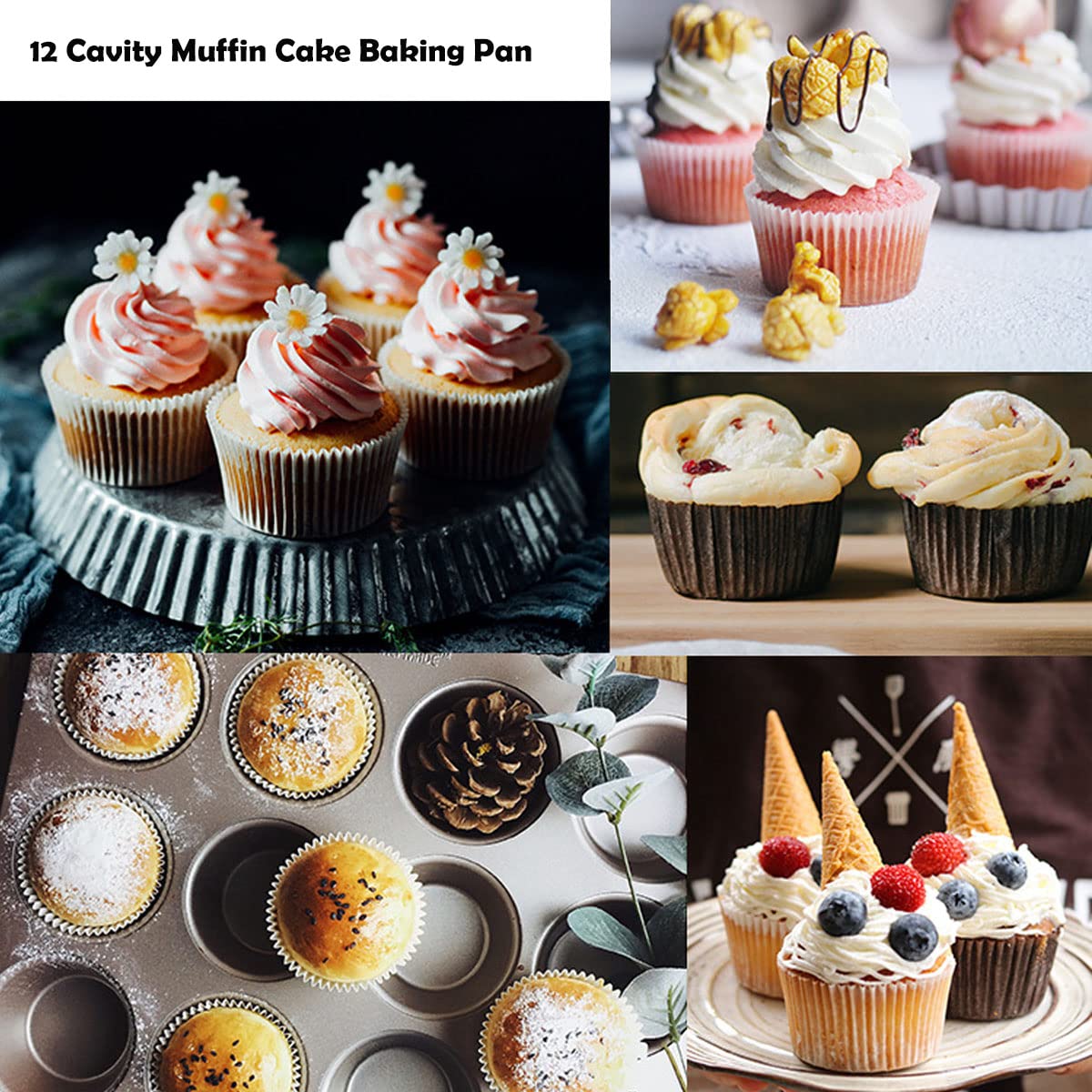 CANDeal Molde Para Muffins Antiadherente Para Hornear, Molde Para Cupcakes Grande De 12 Cavidades, Revestimiento Antiadherente Fácil De Desmoldar Apto Para Alimentos, Bandeja Para Muffins Diseñada