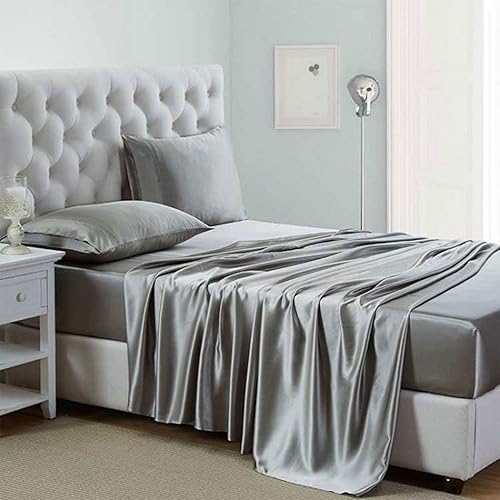 Lanest Housing Silk Satin Sheets, Queen Size Satin Bed Sheet Set with Deep Pockets, Cooling Soft and Hypoallergenic Satin Sheets Queen - Light Gray