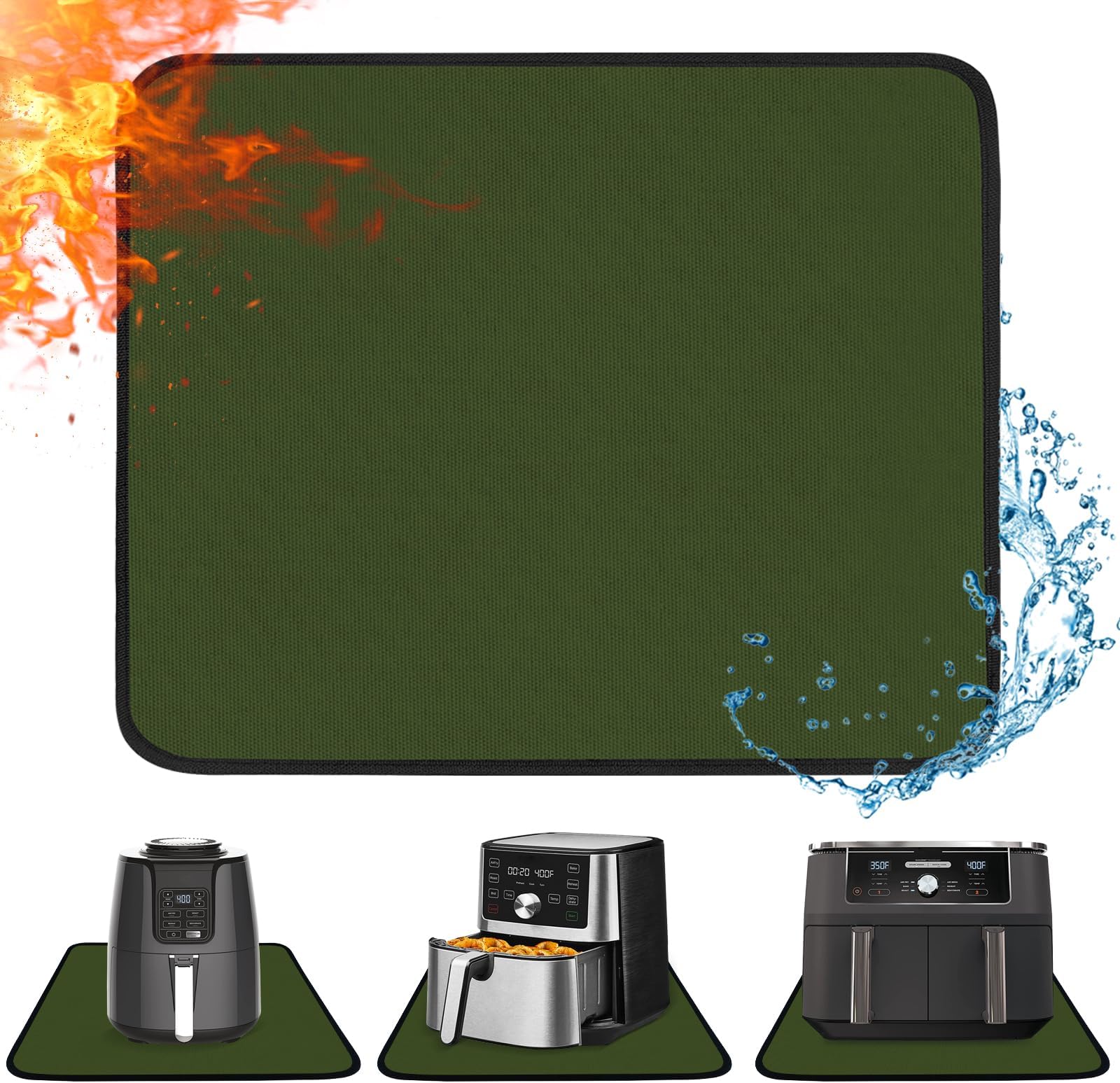Heat Resistant Mat for Air Fryer, 16 x 20in Heat Resistant Mat for Countertop, Fireproof Silicone Countertop Protector Appliance Slider for Air Fryer, Coffee Maker, Toaster, Oven - Green
