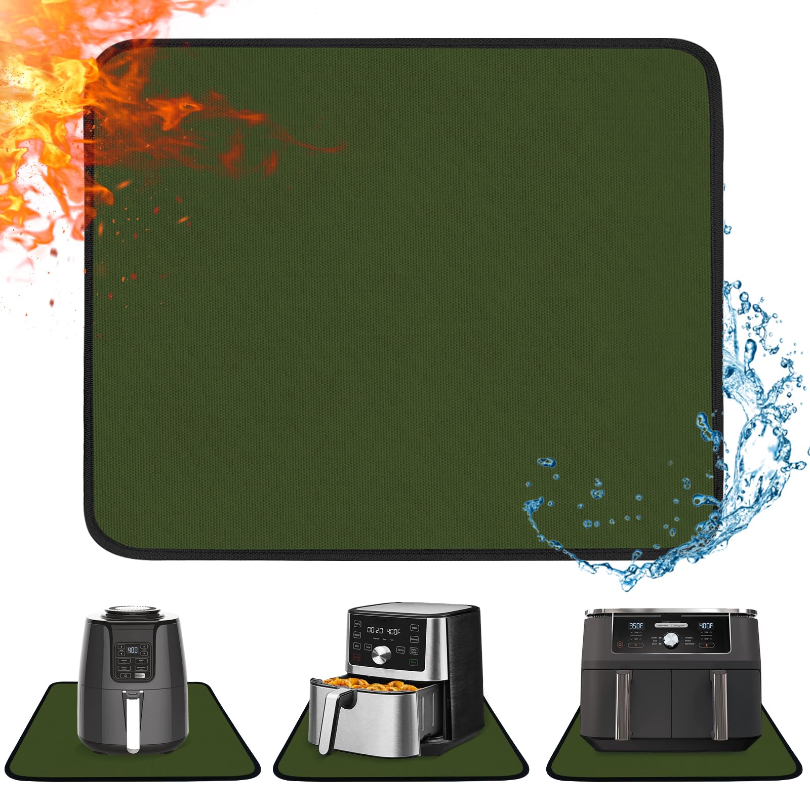 Heat Resistant Mat for Air Fryer, 15 x 18in Countertop Protector, Fireproof Silicone Appliance Slider for Coffee Maker, Toaster, Oven - Green