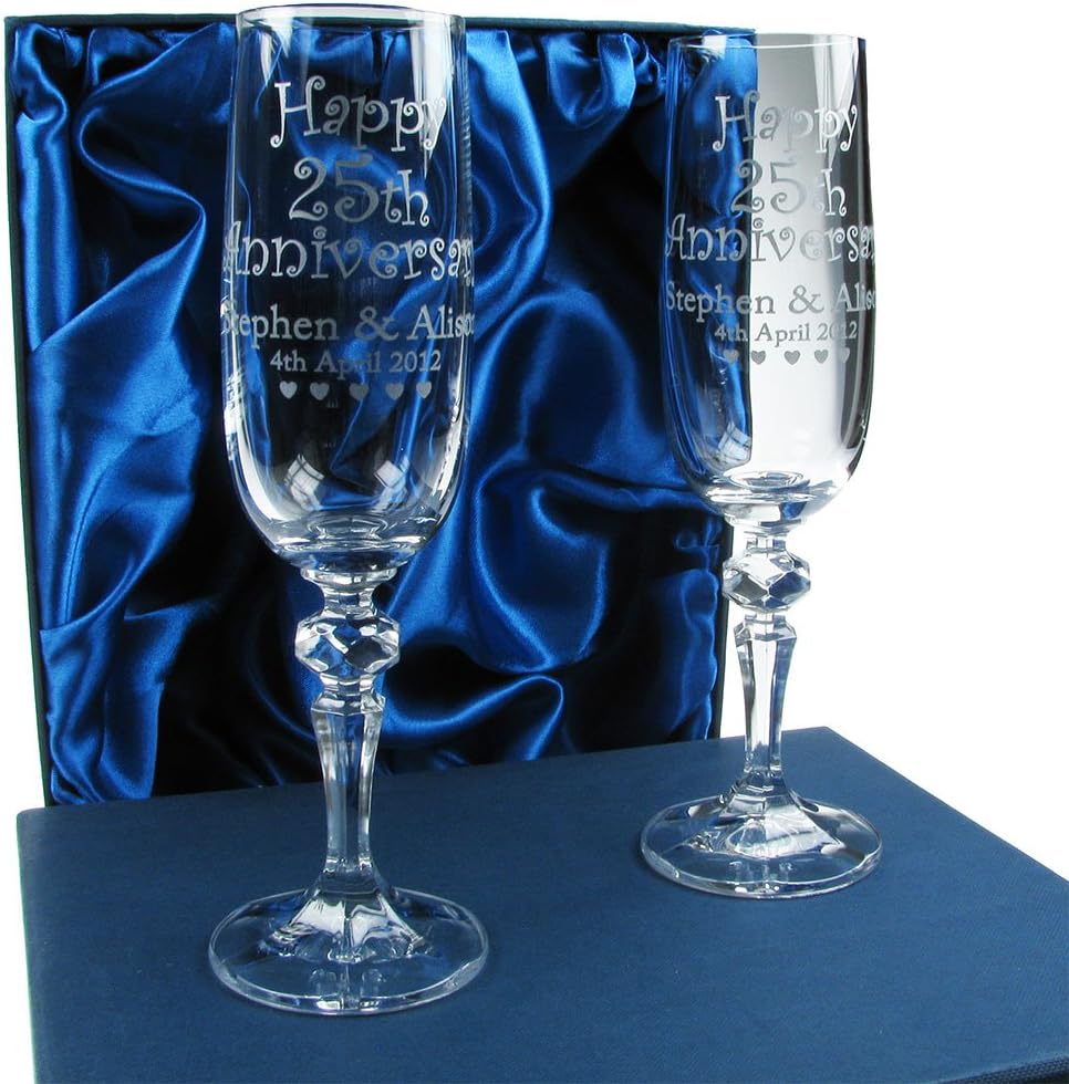 20th Wedding Anniversary Personalised Champagne Flutes, Lead-Free Crystal Engraved Prosecco Glasses, China Anniversary Couple Gift