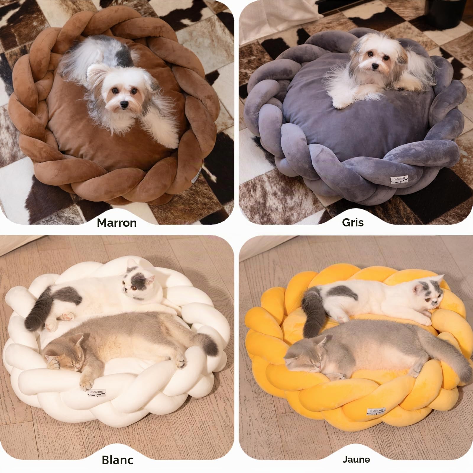 CheerPals Panier Chat Tressé, Coussin XL Très Épais (2,3 KG), Lit pour Chat Rond au Design Tressé pour Salon, Panier Douillet et Spacieux, 60x60x17 cm