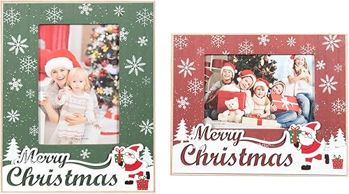 kennethan Marco rojo de Navidad de 4 x 6 pulgadas con decoración de Papá Noel de Navidad, 1 paquete de marco de madera con vidrio para mostrar fotos