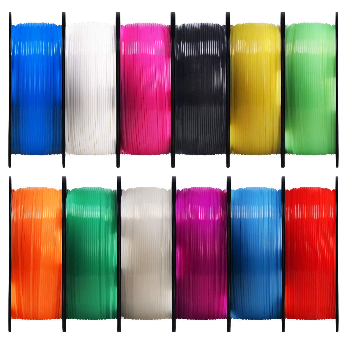 Mika3D 1.75mm 3D Printer Clear PLA Filament 12 in 1 Bundle, Most Popular Transparent Colors Pack, Each Spool 0.5kg, Total 6kgs Printing Material with One Bottle Sticker Gift