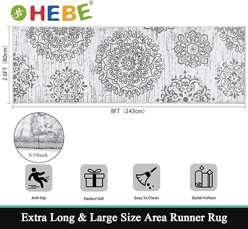 Vista 2 de HEBE Hallway Runner Rug 2'8''x8' Washable Vintage Distressed Area Rugs Non Slip Laundry Rug Runner Boho Floor Carpet Runners for Hallways Entryway