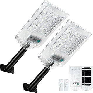 2 Pack Solar Street Lights Outdoor Waterproof, Dusk to Dawn Solar Security Flood Lights, Motion Sensor Commercial LED with Remote Control for Wall Mount, Entryway, Yard, Garage, Porch
