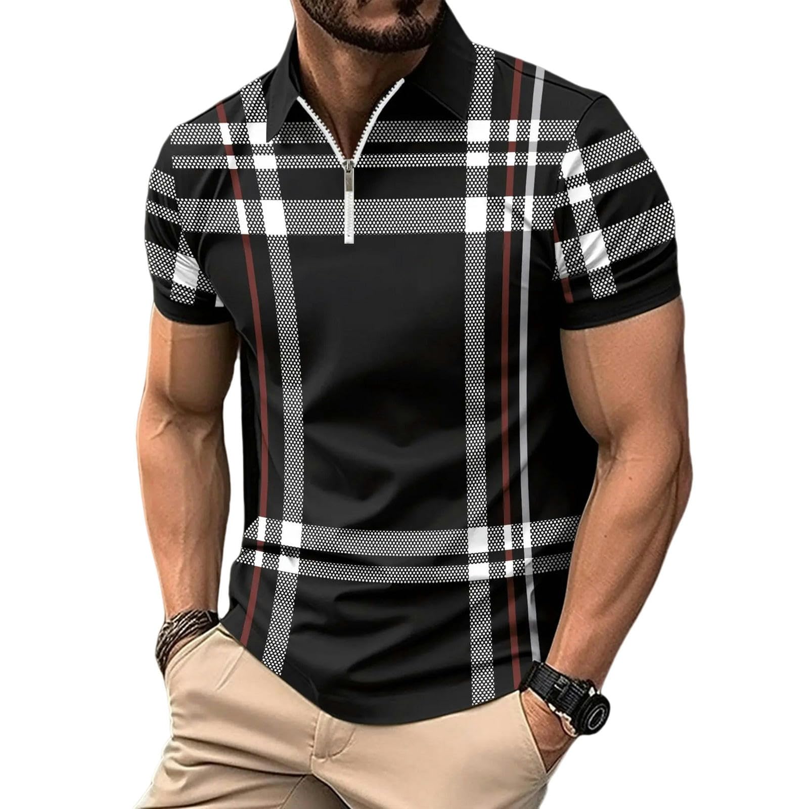t-Shirt A Maniche Corte da Uomo T-Shirt A Righe A Scacchi Sports Casual Men's Summer Top-Giallo-XL
