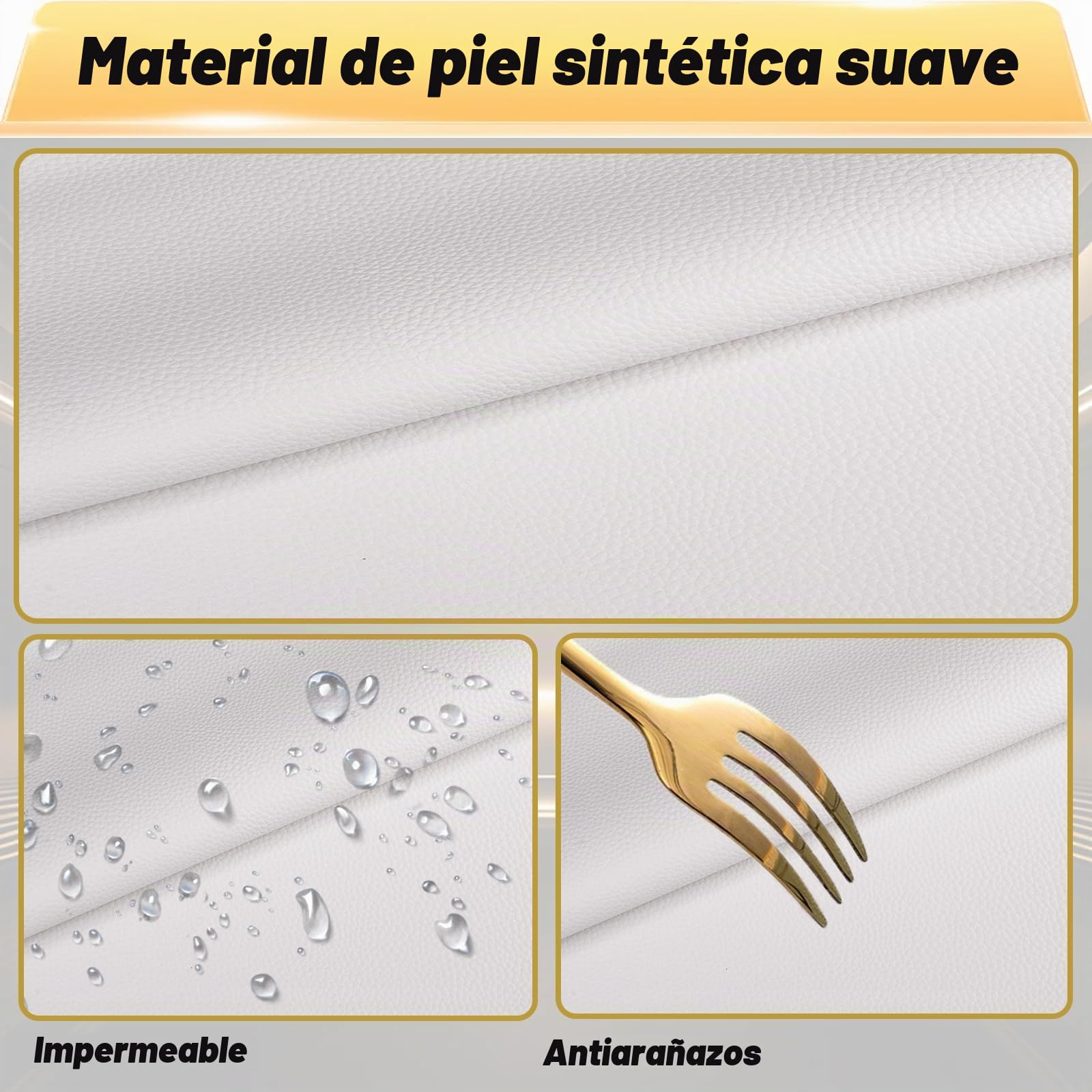 Dorado Taburete con Ruedas, Silla Giratoria Redondo de Cuero PU, Taburetes para Tocador, Oficina y Esteticista, Banqueta Regulable Altura de 45 a 58 cm (Blanco, Sin Respaldo)