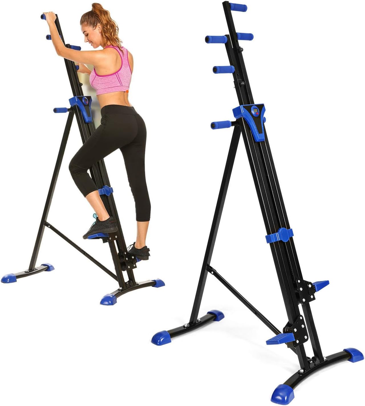 OppsDecor Vertical Climber Exercise Folding Climbing Machine Fitness Stepper Exercise Machine Stair Climber Cardio for Home Gym (US Stock) (Blue)