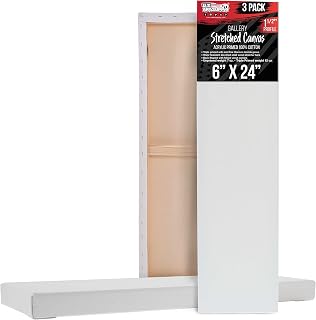 U.S. Art Supply Long Stretched Canvas for Painting 6x24 inch Gallery Depth 1-1/2" Thick, 3-Pack - 12oz Acrylic Gesso Triple Primed, Professional Artist Quality, 100% Cotton - Pouring, Oil Paint