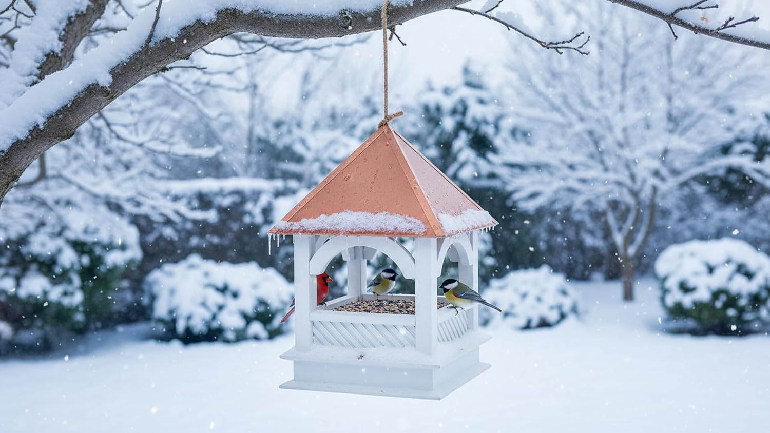 Cedar Alpha Large Pavillion Bird Feeder for Outside - Solid Western Red Cedar - Wood Birdfeeder Hanging for Outdoors - 10 Lbs Capacity - Removable Tray - Rust Proof Gorgeous Copper Roof
