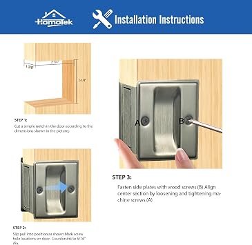 HOMOTEK Privacy Pocket Door Pull Without Switch Plate - Replace Old Or Damaged Passage Sliding Hardware No Lock Quickly and Easily, 2-3/4x2-1/2, for 1-3/8 Thickness Door, Antique Brass