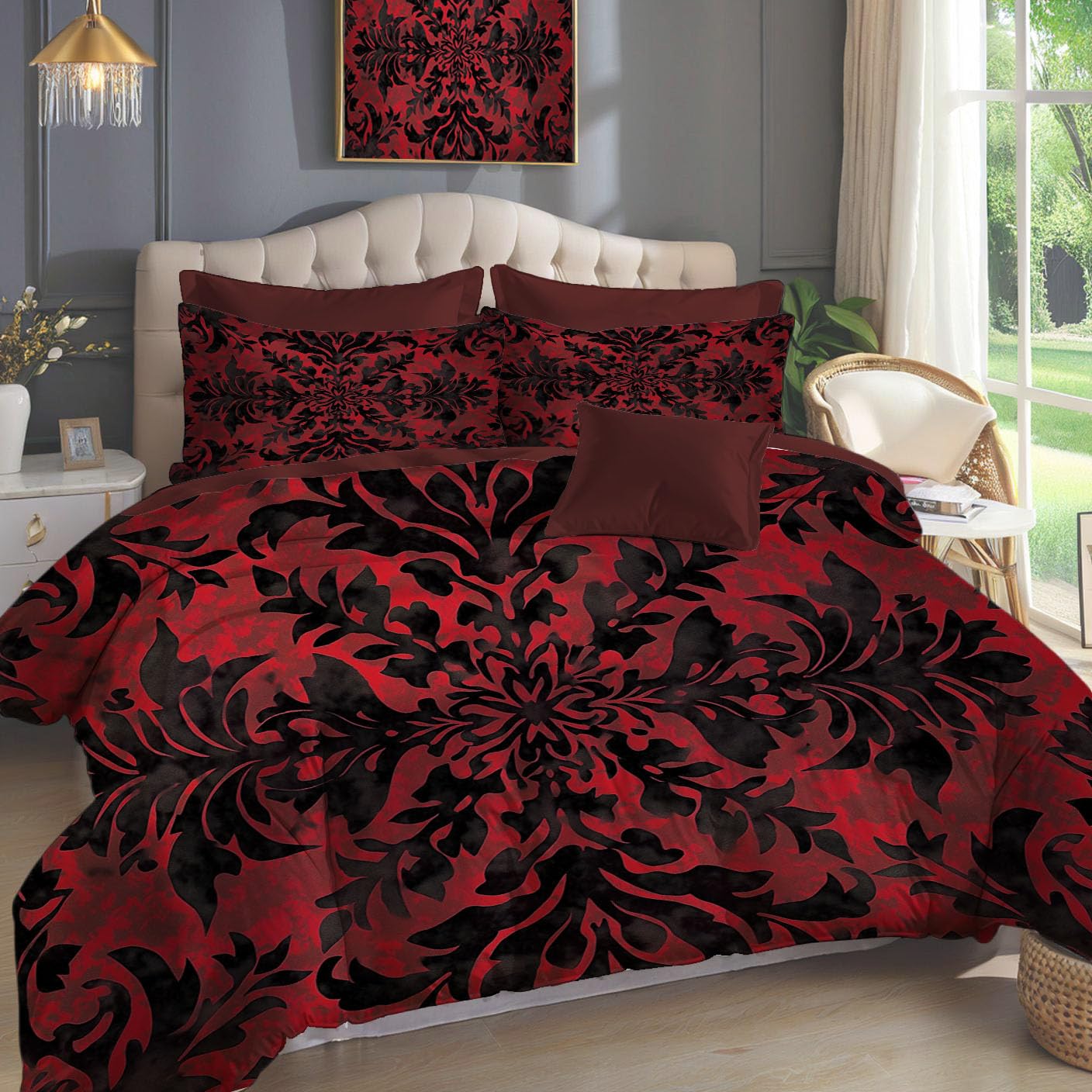 Housse de couette 220x240 motif floral gothique parure de lit 2 personnes vintage