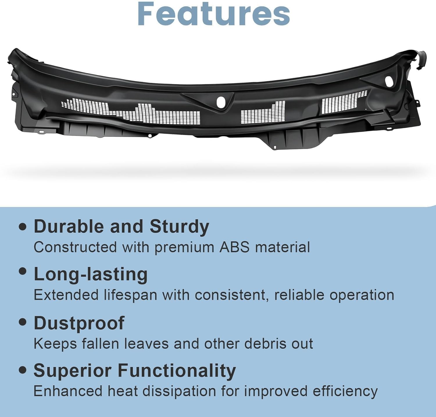 Windshield Wiper Cowl Panel Grille Compatible with 2009-2018 Dodge Ram 1500 2500 3500 & 2019-2024 Ram 1500 Classic replacement for 55112305AD