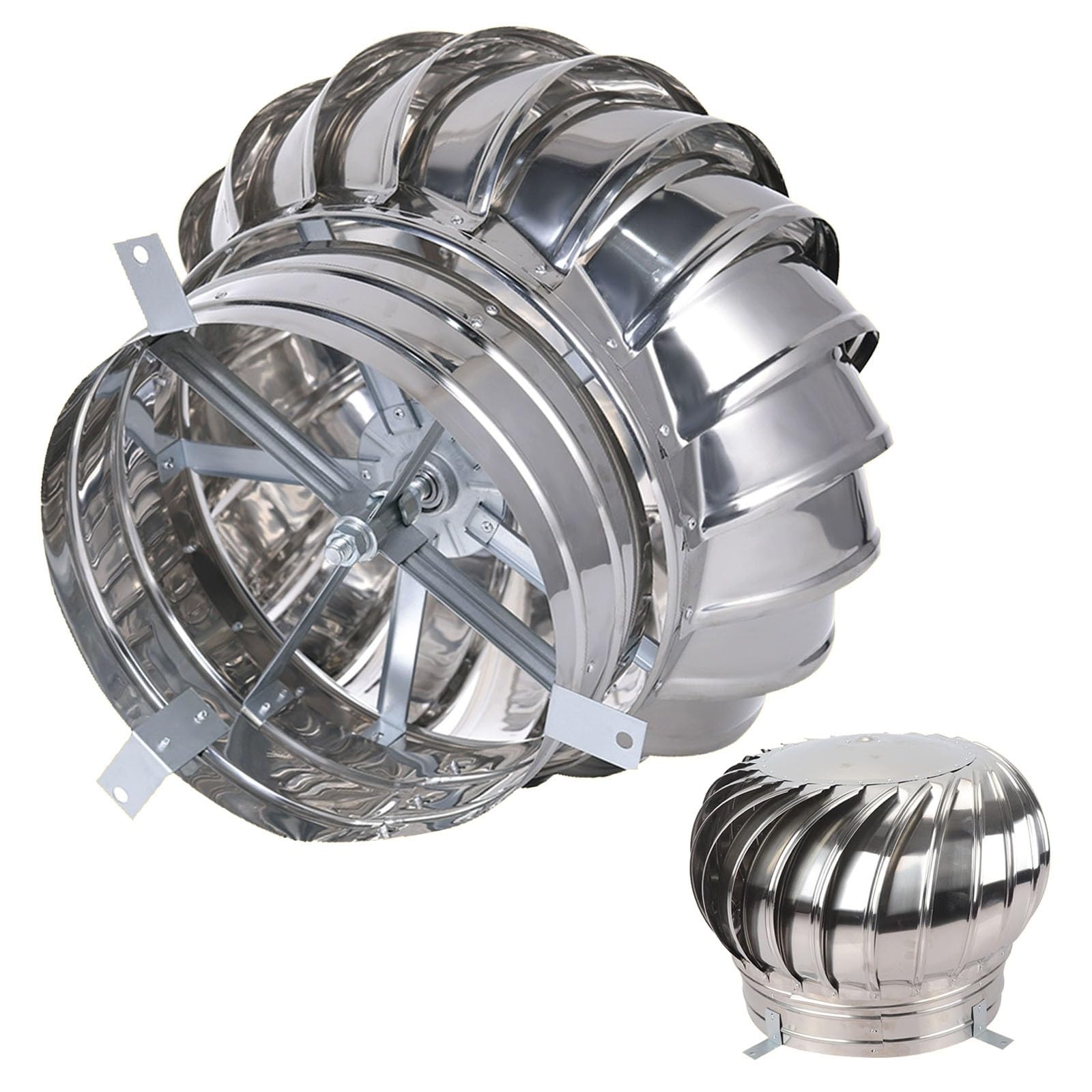 EJGMCNSGB Rotating Chimney Cover, 201 Stainless Steel Round Roof Rain Caps, Fireplace Chimney Caps for Outside, Chimney Flue Spinner Ventilator Cover, Chimney Cowl Rain Hat(450 mm/17.7 in)