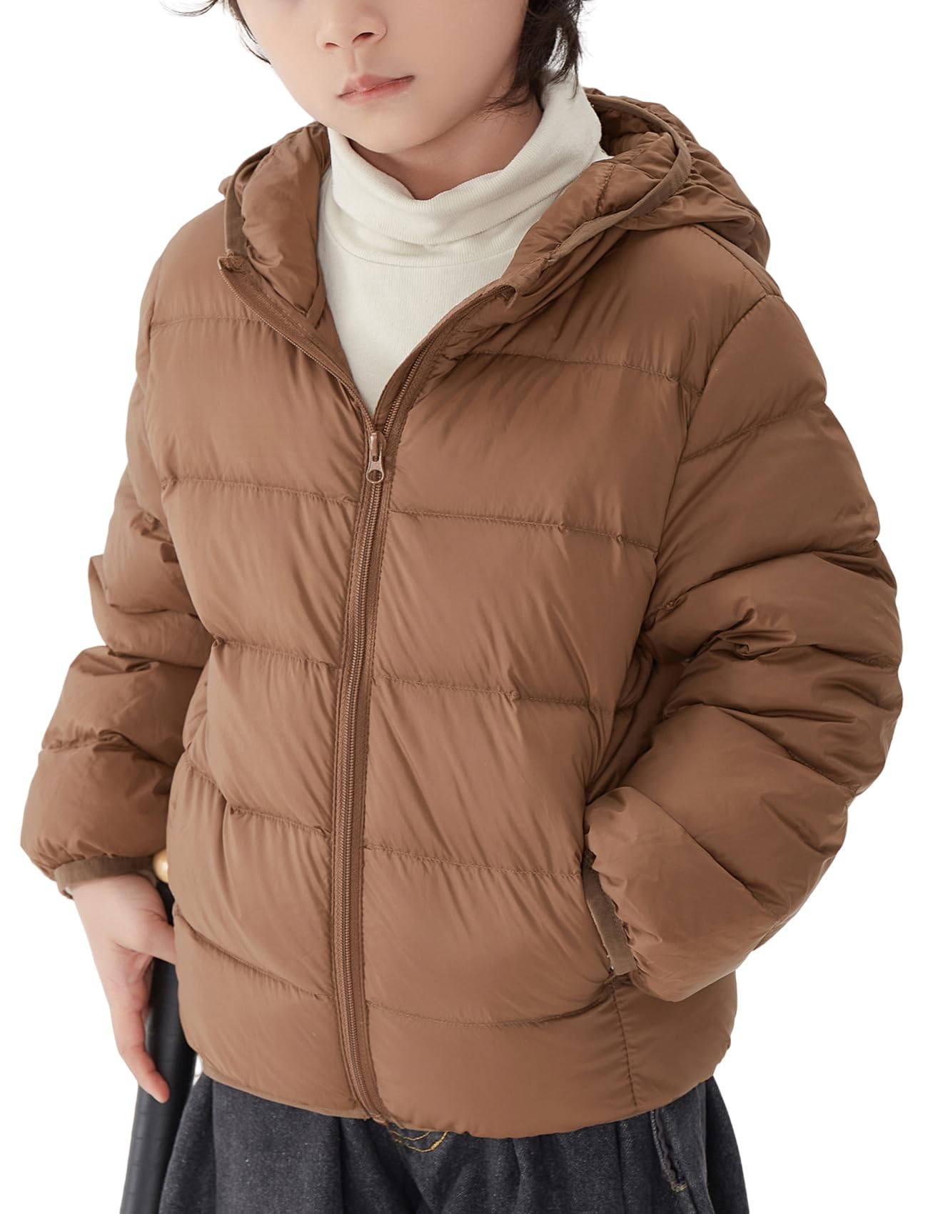 Veste matelassée légère et chaude avec capuche pour enfant garçon et fille - Veste en duvet ultra légère et coupe-vent pour l'automne et l'hiver de 2 à 12 ans
