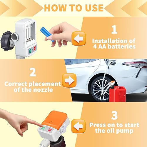 Miniatura 10 de Bomba de transferencia de combustible alimentada por batería, sifón portátil sin derrames, con 3 adaptadores y apagado automático para gas,