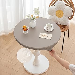 Morbuy Rund Tischdecke Outdoor PU-Leder Wasserdicht Tischdecken Abwaschbar Elastisch Küchentisch Tischtuch für Garten Draussen Dekoration (Grau,Tisch Durchmesser 120cm)