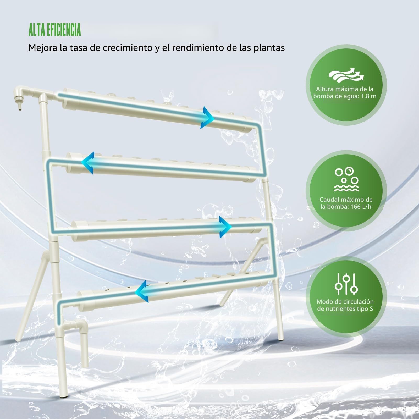 Sistema de cultivo hidropónico, torre hidropónica con estantería de 4 niveles y 36 agujeros para plantas, bomba de agua, para uso interior y exterior