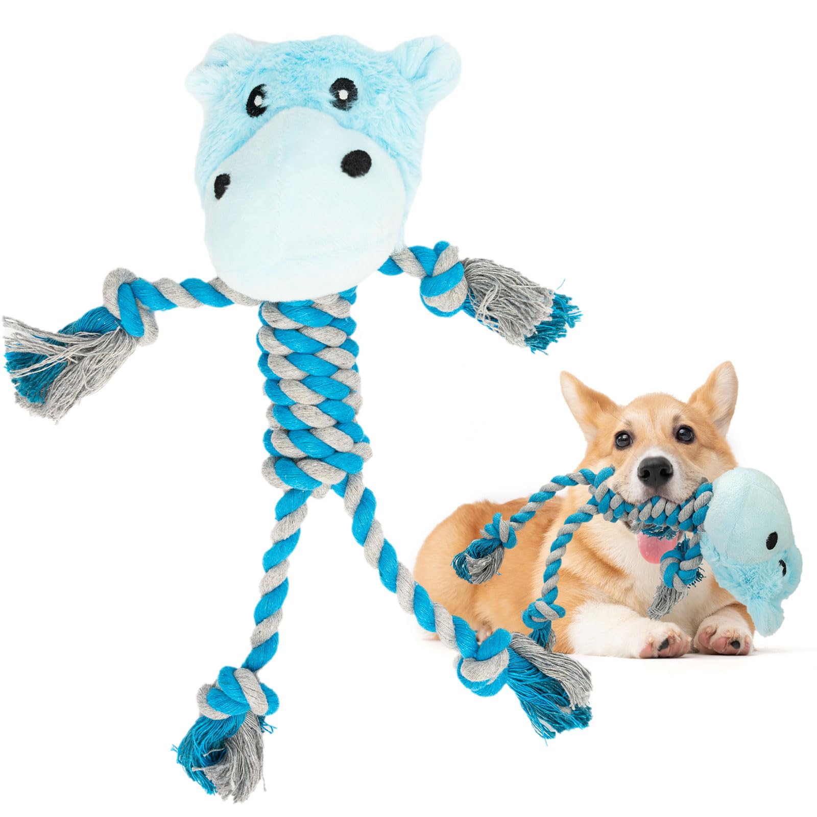 JMZDS&JL Juguetes resistentes para cachorros y perros pequeños y medianos, tira y afloja y animales de peluche para divertirse con la dentición y masticar (Hippo)