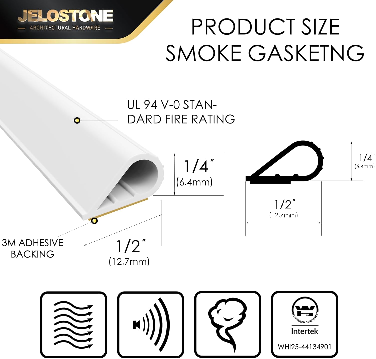 2 Pack - 20FT Fire/Smoke Perimeter Gasketing (White) - Self-Adhesive Silicone Weather Stripping, 1/2" W x 1/4" TH, High Temp & Fire Rated, Soundproof & Weatherproof Seal, JS-SN86
