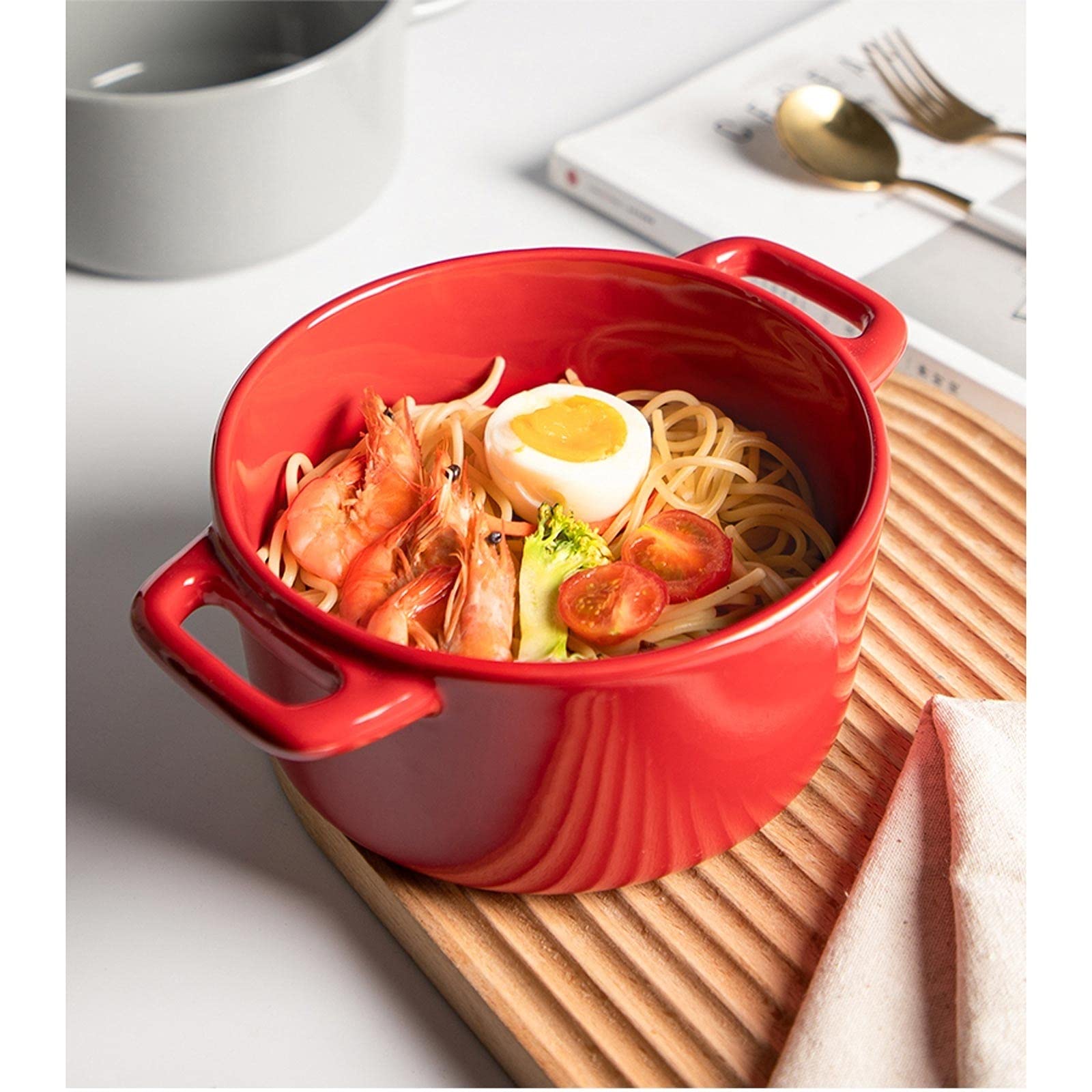 Tazón De Sopa Grande Para Ensaladeras Juego de 4 tazones de sopa de cerámica con asas, juego de tazones de cerámica for servir sopas, granos y guisos, tazones de desayuno Cuencos Para Cocina Cuenco Pa