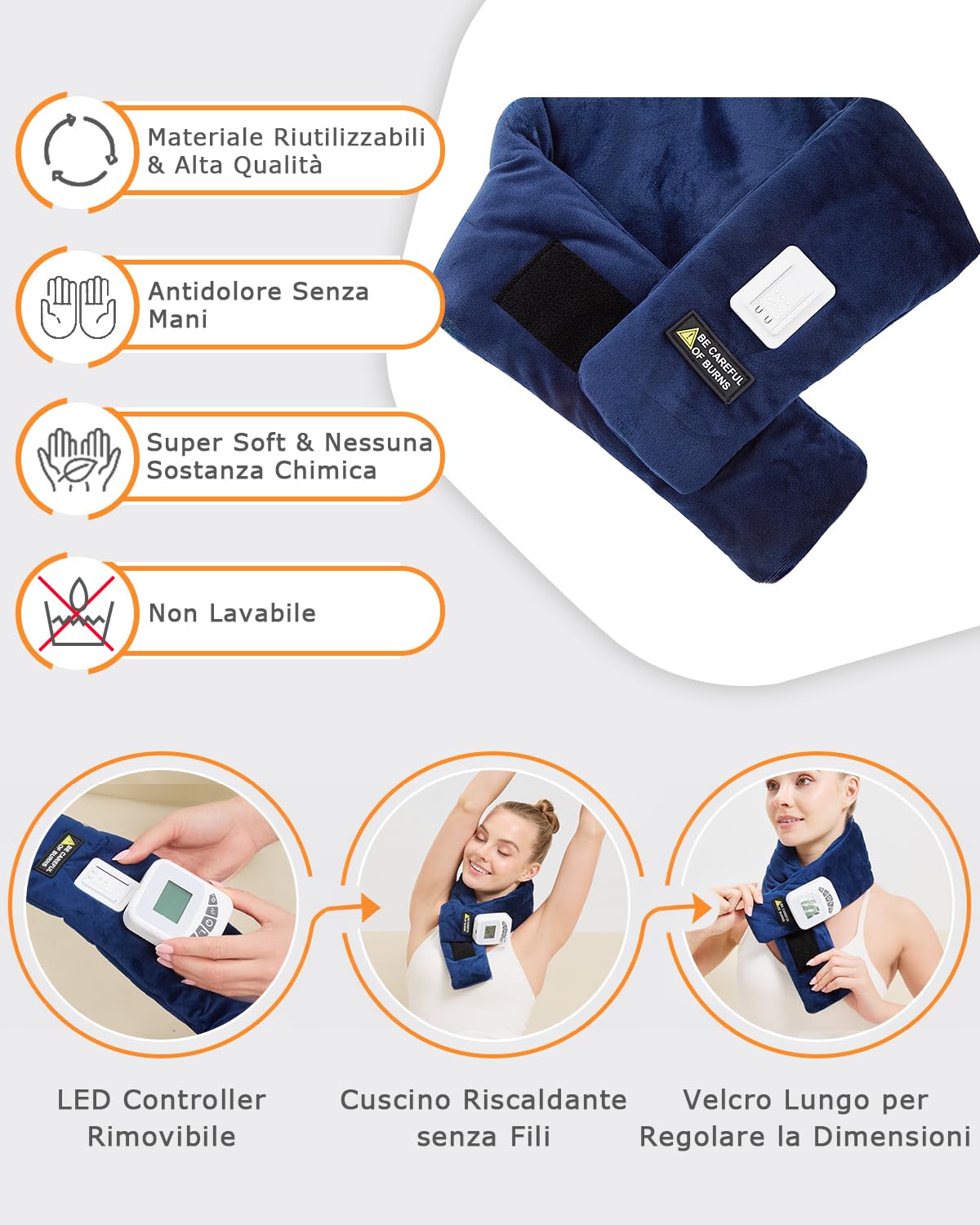 JOBYNA Cuscino Riscaldante senza Fili per Collo, Massaggiatore Portatile 5000 mAh, Termoforo Elettrico Per Sollievo Dal Dolore, 3 Livelli Vibrazione, 40-60 ℃ e Spegnimento Automatico