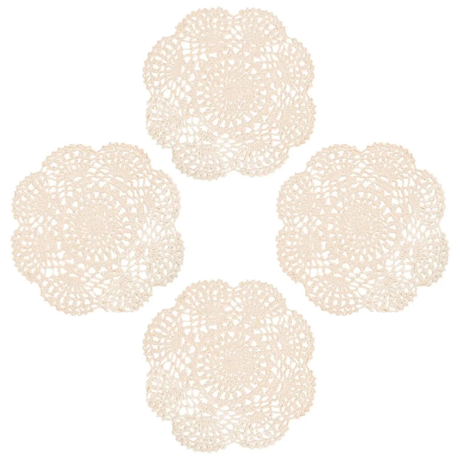 5Pcs 7.8 Inch Doilies Crochet Round Lace Doily Handmade Placemats Cotton Crocheted Coasters for Cup