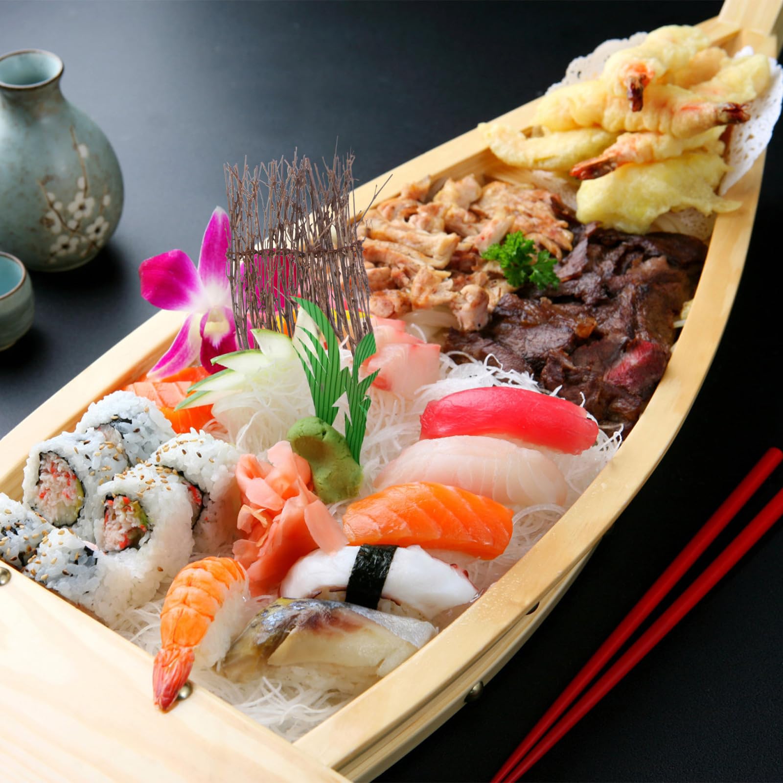 Happyyami Lot de 6 décorations japonaises en bambou pour sushis, mini clôture, sashimi, assiette de service pour sushis, bar, restaurant, décoration de bureau pour faire des sushis