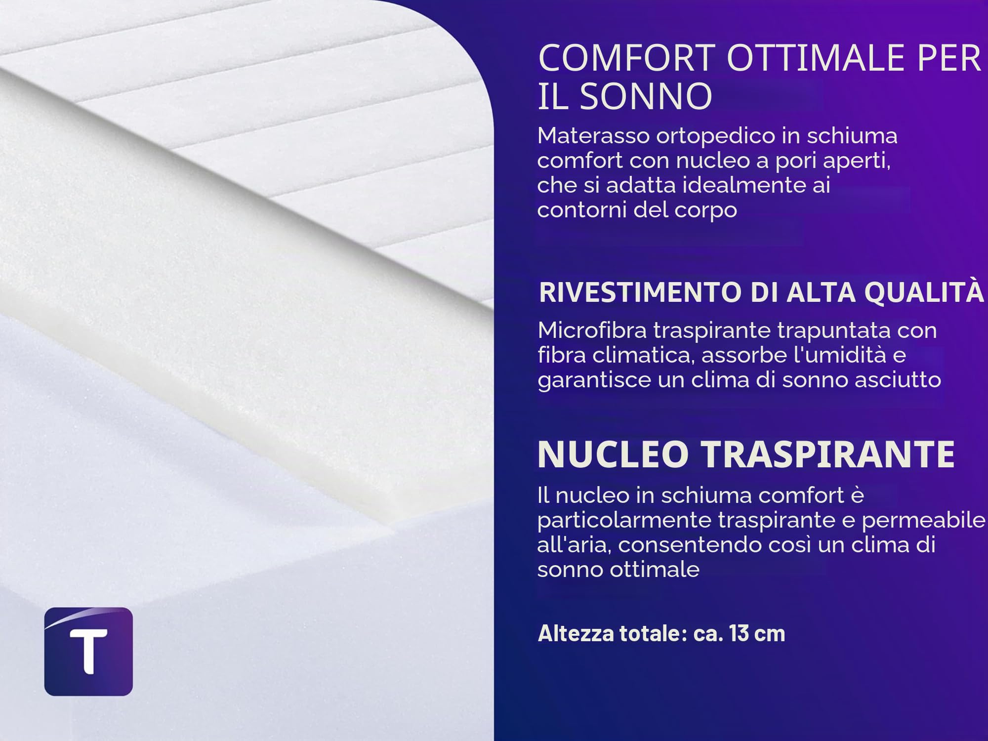 Traumnacht Easy Comfort Materasso Arrotolato, Altezza 13 cm, Certificato OEKO-TEX, Grado di Durezza H3 (Medio-Rigido), 90 x 200 cm, Prodotto secondo Standard di Qualità Tedeschi