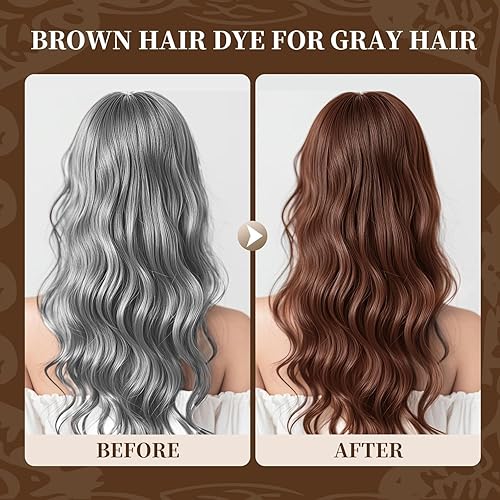 Miniatura 3 de Tinte para el cabello marrón, cobertura 100 % de canas, tinte para el cabello sin amoníaco, sin PPD, sin peróxido de hidrógeno, color natural sin