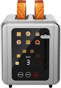 Touch screen Toasters 2 slice,Stainless Steel Digital Timer Toaster with Sound Function,6 Bread Types & 6 Shade Settings,Smart Extra Wide Slots Toaster with Bagel,Defrost Functions,Gray