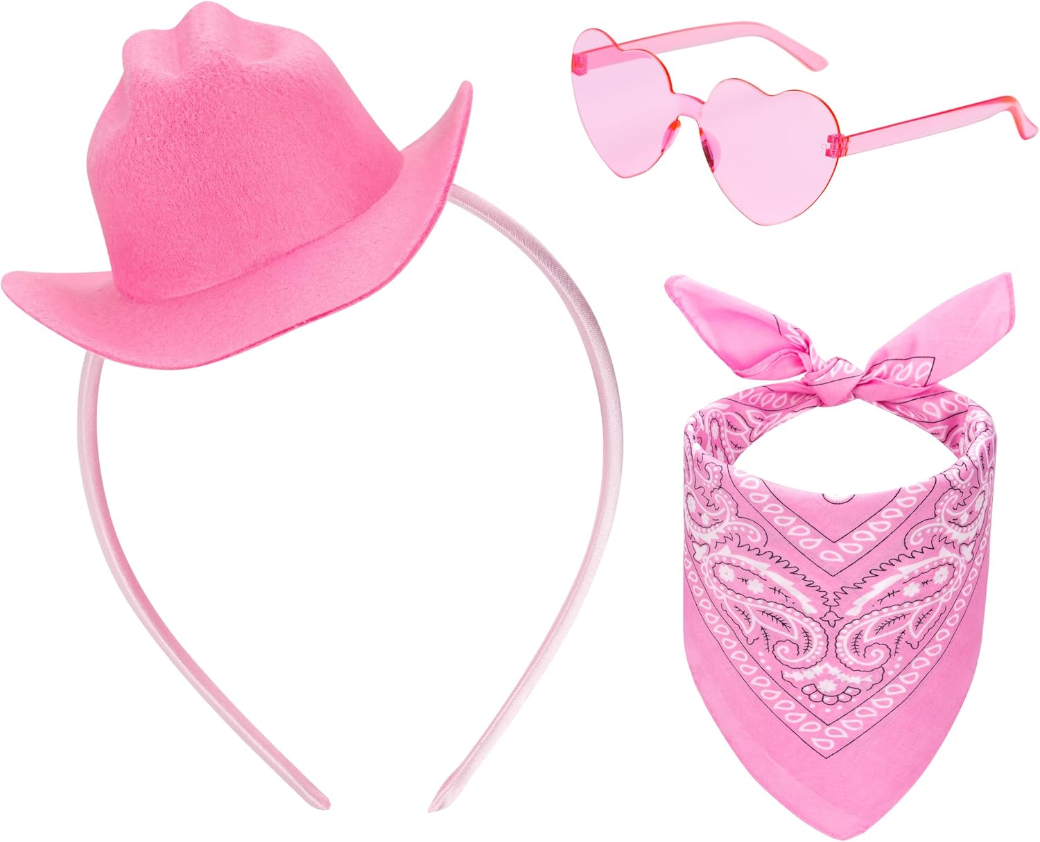Eybila Women Cowgirl Accessories Pink Cowgirl Hat Headband Glasses Bandana