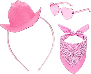 Pink Cowgirl Hat Headband Mini Tiny Cowboy Hat Heart Glasses Bandana Women Halloween Party Costume Accessories Set - Buy now