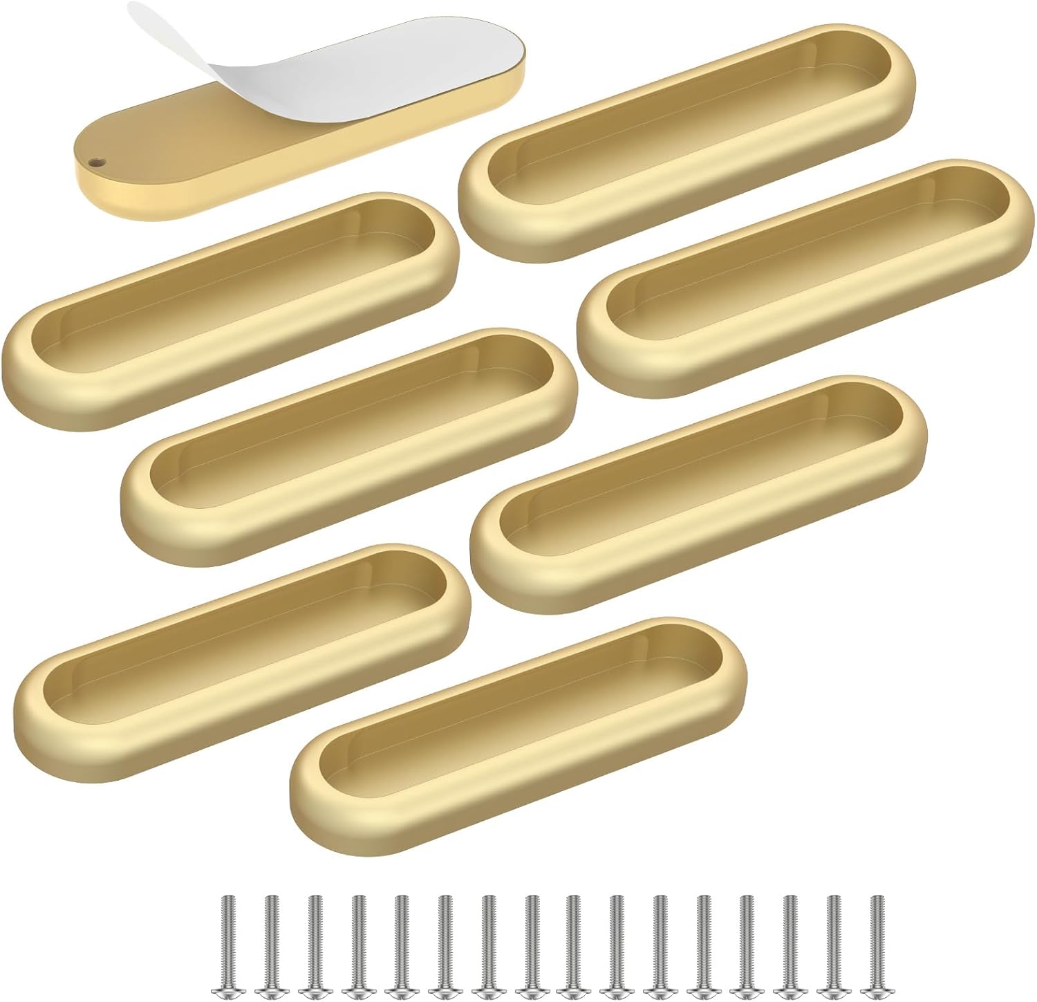 8 Pack Self-Adhesive Drawer Pulls 4 Inch, Self-Stick Aluminum Alloy Door Handles for Barn/Glass Shower/Balcony Doors, Kitchen Cabinets, Wardrobes, Windows, Closets (8, Gold)