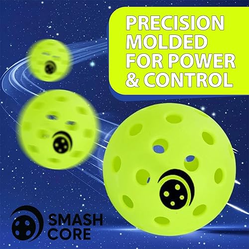 Vista 7 de SmashCore - Pelotas de pickleball para exteriores, paquete de 3, diseño estándar de 40 agujeros USAPA, bolas de neón duraderas y de alta visibilidad