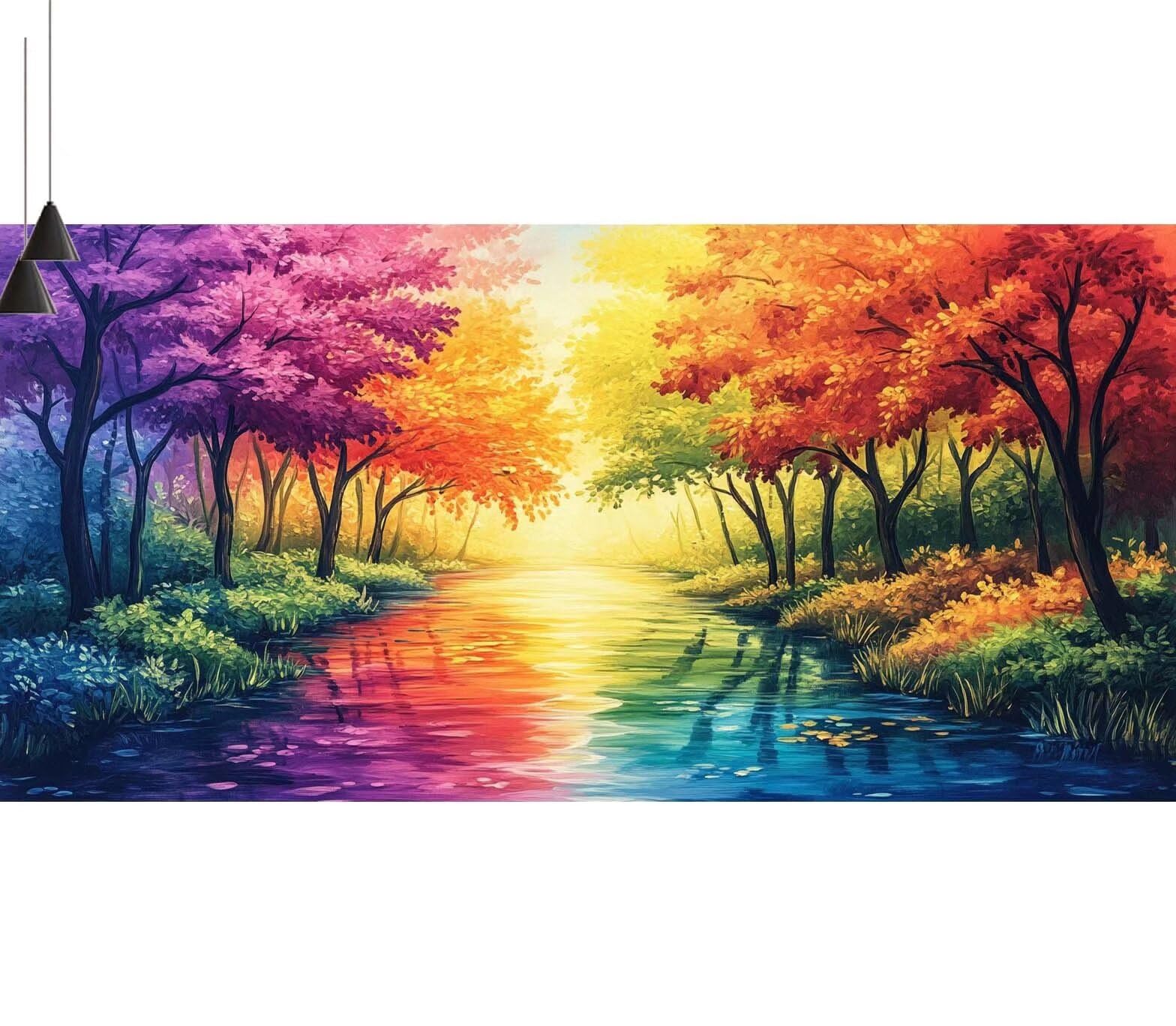 Dipingere con i Numeri per Adulti Bambini,Paint by Numbers con Pennelli Pittura a Pigmento Acrilico,Fai Da Te pittura di Numeri Kit Decora la casa Regalo (Senza Cornice)- Foresta,Albero 90x260cm V-576