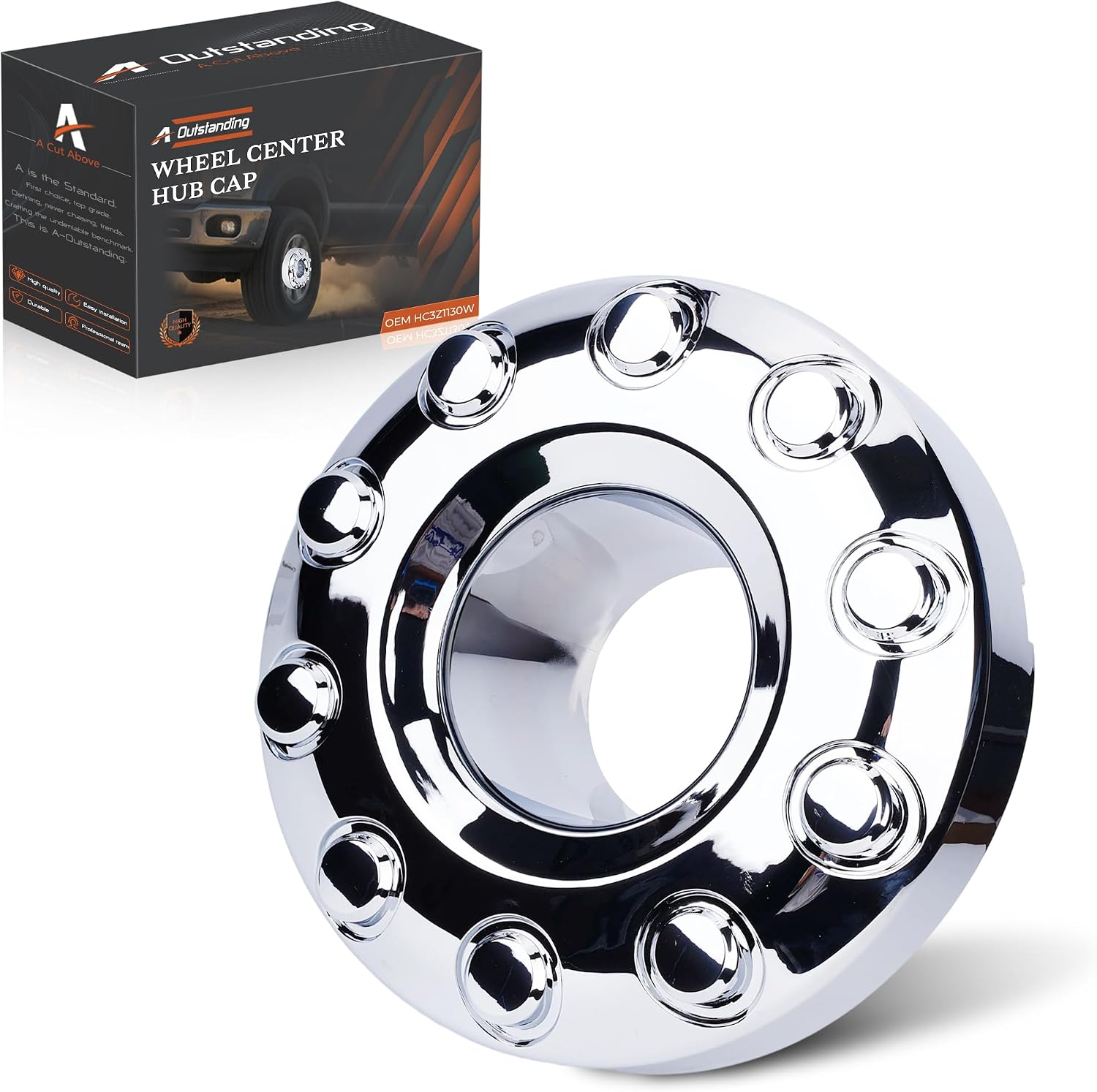 Rear Wheel Center Hub Cap Compatible with 2017-2023 Ford F450 Super Duty Dually, Chrome Finish Truck Wheel Middle Rim Cover Replaces HC3Z-1130-W, 1-Piece