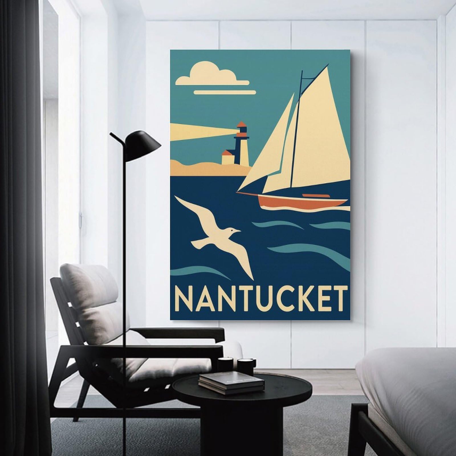 Junmoney Nantucket Travel Wall Picture Print 12x18inch(30x45cm), for Calm Bedrooms, Home Corners Or Flats, Home Artwork with A Soft Interior Feel