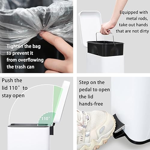 Miniatura 9 de Cubo de basura pequeño con tapa de pedal escalonado, cubo de basura de acero inoxidable de 6 litros/1.6 galones, mini cubos de basura rectangulares