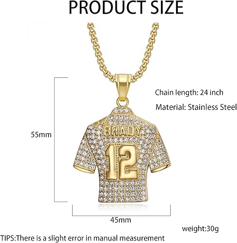 Miniatura 2 de LOK68 Collar con colgante de jersey de fútbol americano helado para hombres y niños, número 7número 10número 12número 23 cuello de jersey, hiphop