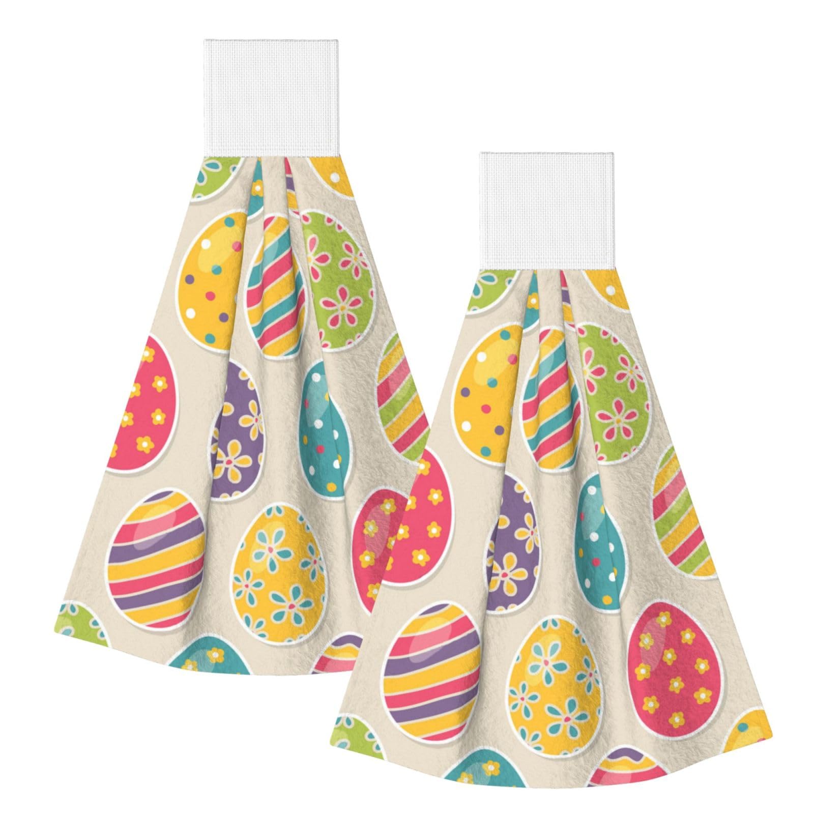DOPKLNA Easter Eggs, 2 Pcs Hanging Coral Fiber Hand Towels for Bathroom, Absorbent Kitchen Towels