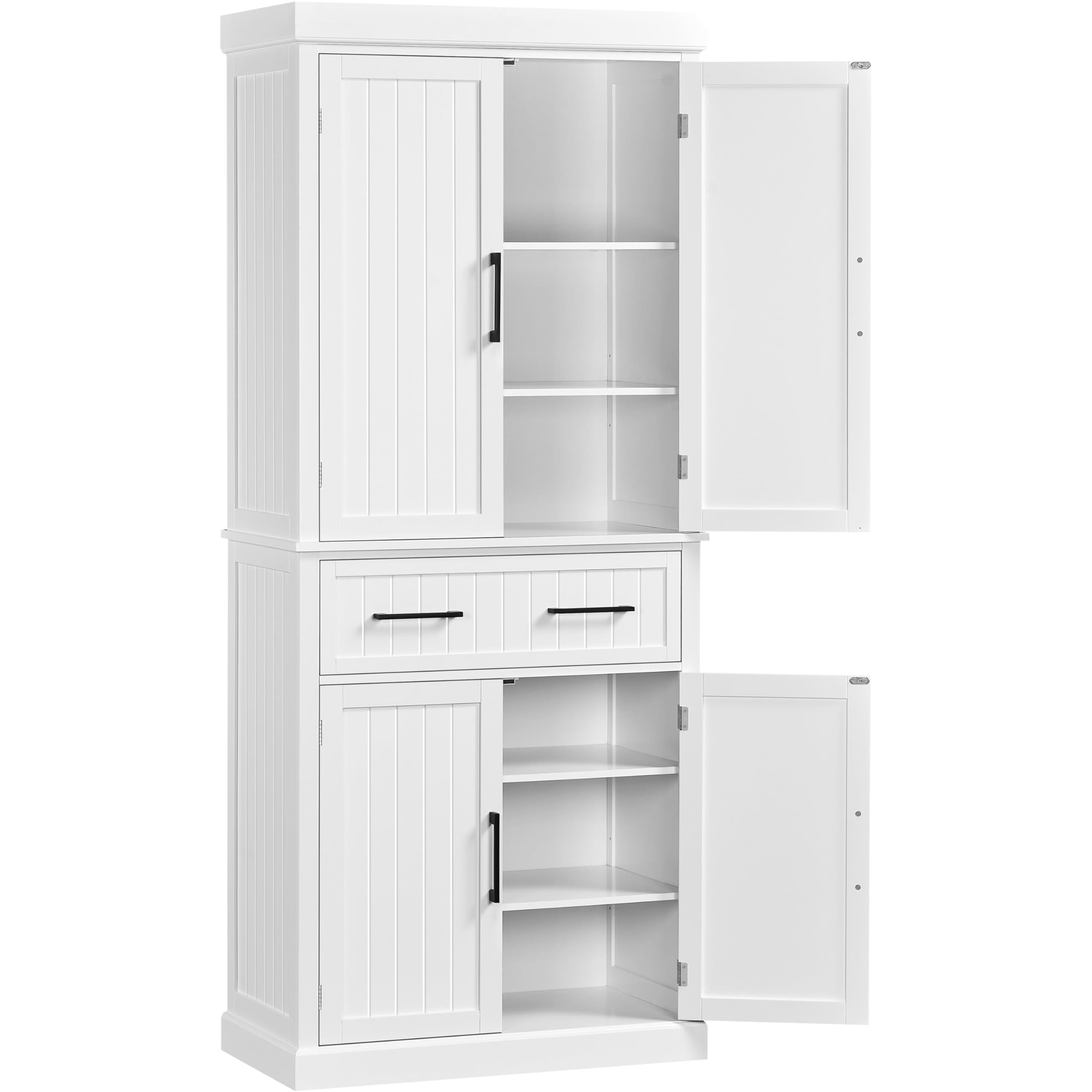 Yaheetech 72.5" Kitchen Pantry Storage Cabinet with Drawer, Freestanding Pantry Cupboard with Doors and 2 Adjustable Shelves, Modern Utility Pantry Cabinet for Dinning Room, Living Room, White