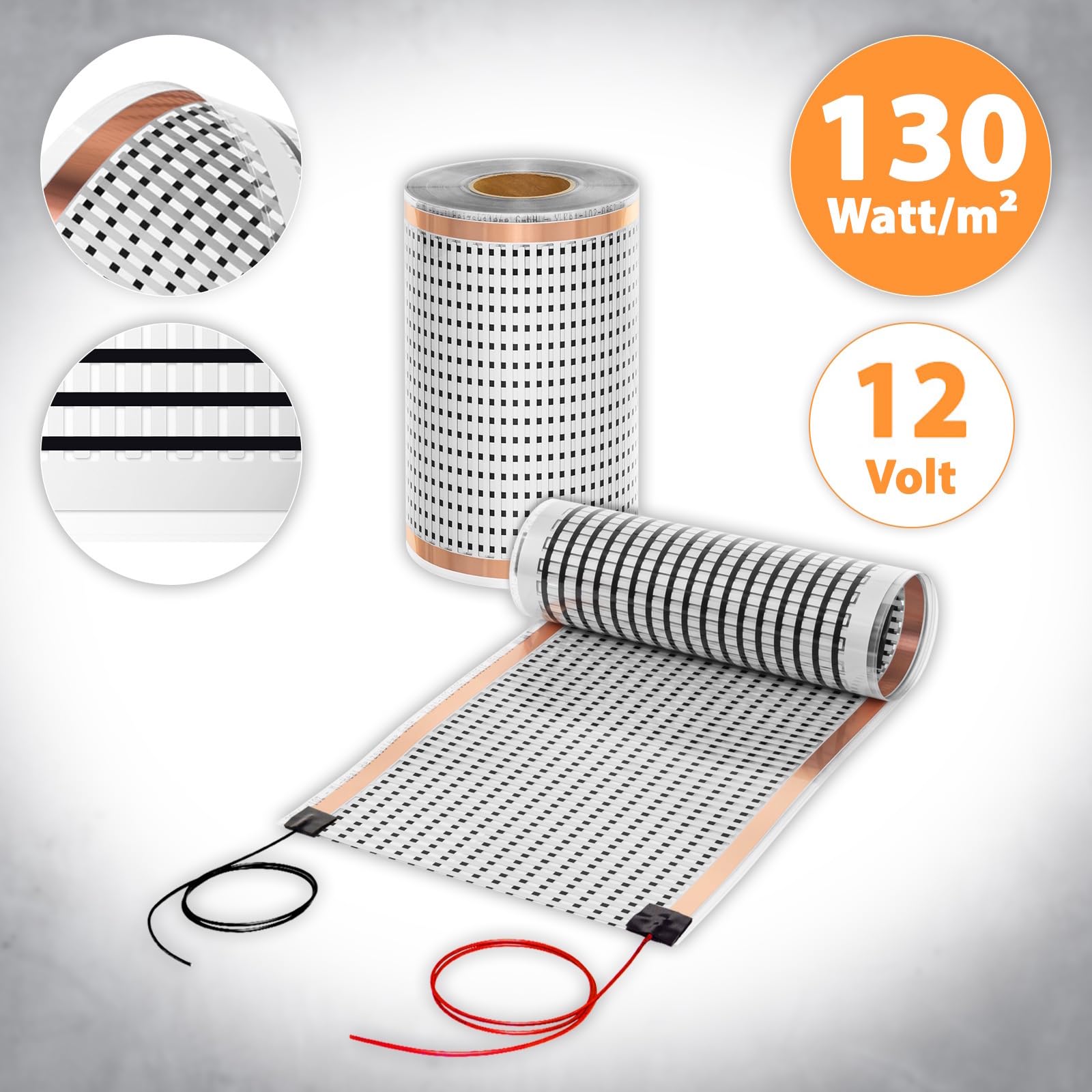 Mi-Heat - Pellicola riscaldante in carbonio, 1,0 m, 12 V AC/DC, 40 cm di larghezza, 130 W/m², riscaldamento a pavimento per roulotte, tempra di batterie, riscaldamento per terrario, incubatrice, serra