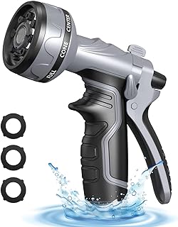 Garden Hose Nozzle,2023 Upgrade Hose Nozzle,8 Adjustable Watering Patterns Hose Sprayer Nozzle & Water Hose Nozzle, Hose Sprayer Suitable for Watering Plants/Washing Cars/Showering Pets (Grey)