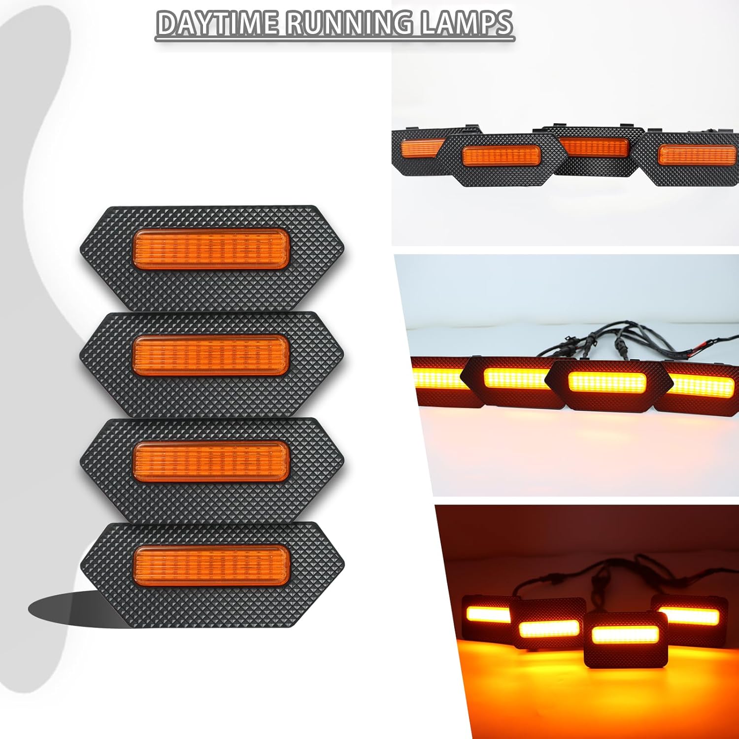 4pc Smoked Housing Amber LED Front Grille Lights DRL Feature Kit for Toyota Tacoma 2024 2025 Trailhunter TRD Pro Cab Pickup Accessories (Yellow)