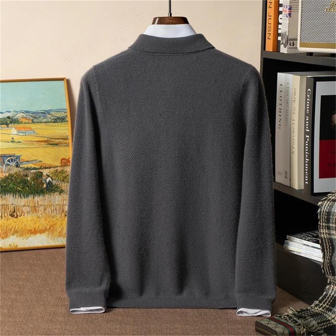 Men's 100% Solid Cashmere Sweater Polo Collar Cardigan Twelve-Needle Honeycomb Base Solid Color Sweater