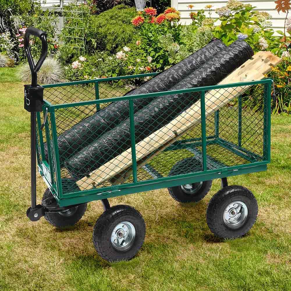 TERRE JARDIN Chariot de Jardin XXL 200 L, 4 Roues, 300 Kg de Charge - Chariot Pliable, Plateforme de Transport, Chariot pour Bois de Chauffage, Remorque avec Attelage, Pneus Gonflables 27 cm