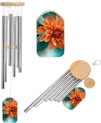 Campanillas de viento de aluminio de 20.5 pulgadas para exteriores, verde azulado y estampado de flores, con 6 tubos de aluminio, campanillas de
